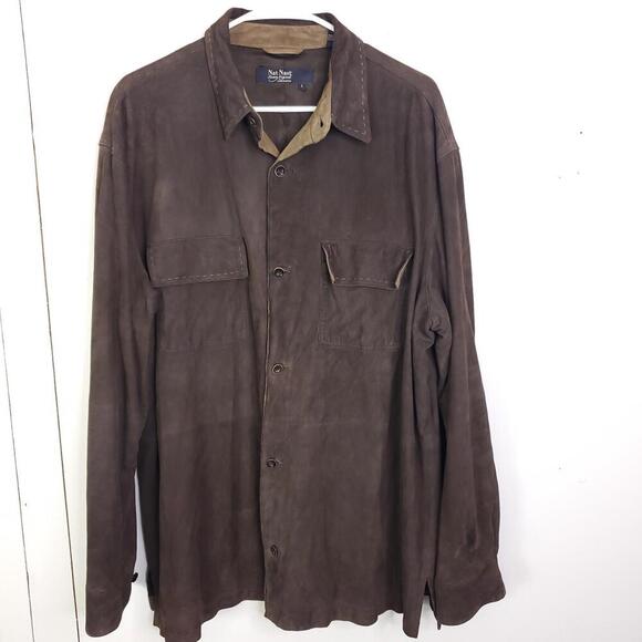 Nat Nast Shirt Jacket Mens Large Leather Flap Pockets Soft Button Front Shacket - Picture 1 of 10